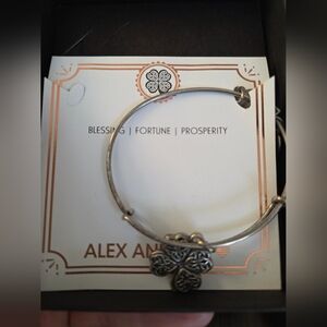 Alex and Ani Silver Four-Leaf Clover Charm Bangle